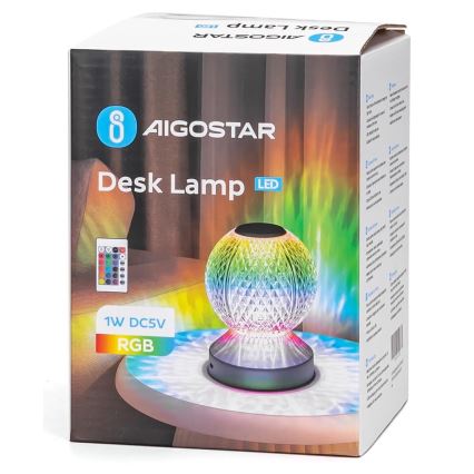 Aigostar - LED bordlampe m. RGB-farver dæmpbar + genopladelig LED/1W/5V 1800 mAh 13,5 cm + fjernbetjening