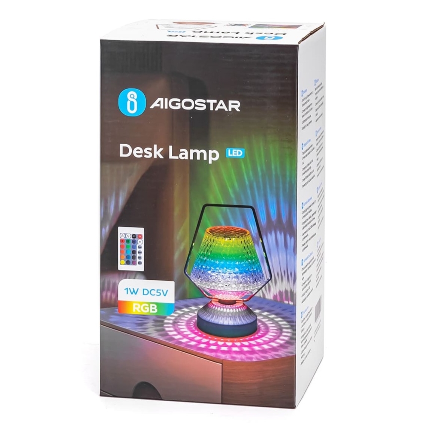 Aigostar - LED bordlampe m. RGB-farver dæmpbar og genopladelig LED/1W/5V 1800 mAh 20 cm + fjernbetjening