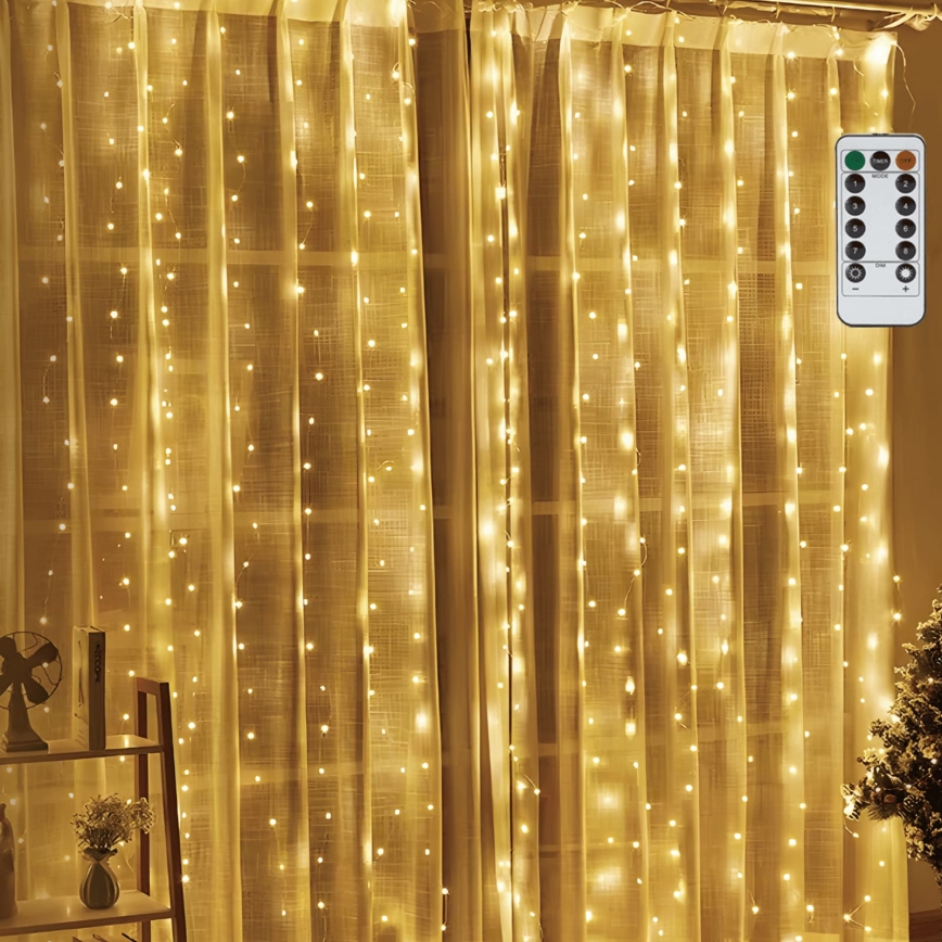 Aigostar - LED dæmpbar julelyskæde 300xLED/8 funktioner USB 6x3m varm hvid + fjernbetjening