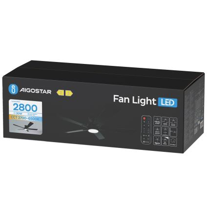 Aigostar - Dæmpbar LED-loftventilator LED/20W/230V 2700-6500K 132cm sort + fjernbetjening