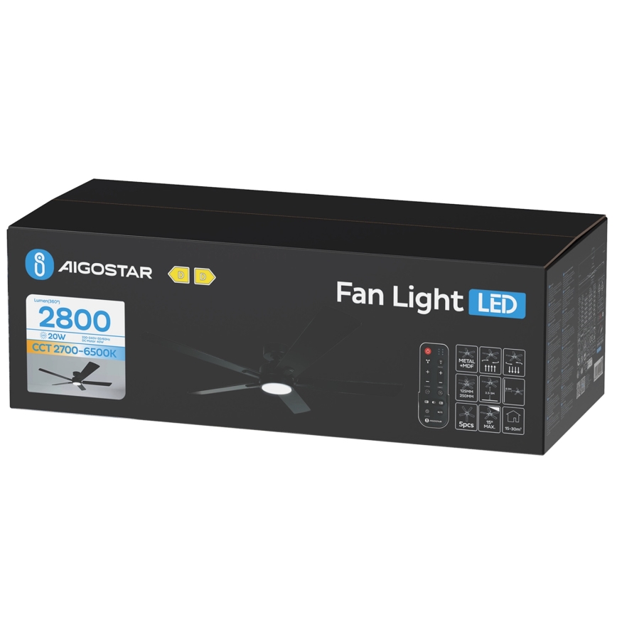 Aigostar - Dæmpbar LED-loftventilator LED/20W/230V 2700-6500K 132cm sort + fjernbetjening