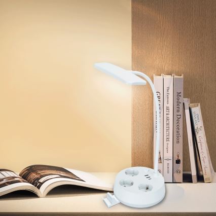 Aigostar - LED Dæmpbar skrivebordslampe med stikkontakter og USB LED/4,6W/230V 3000/4000/6500K hvid