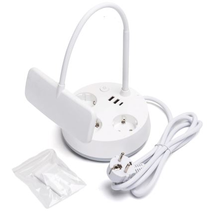 Aigostar - LED Dæmpbar skrivebordslampe med stikkontakter og USB LED/4,6W/230V 3000/4000/6500K hvid