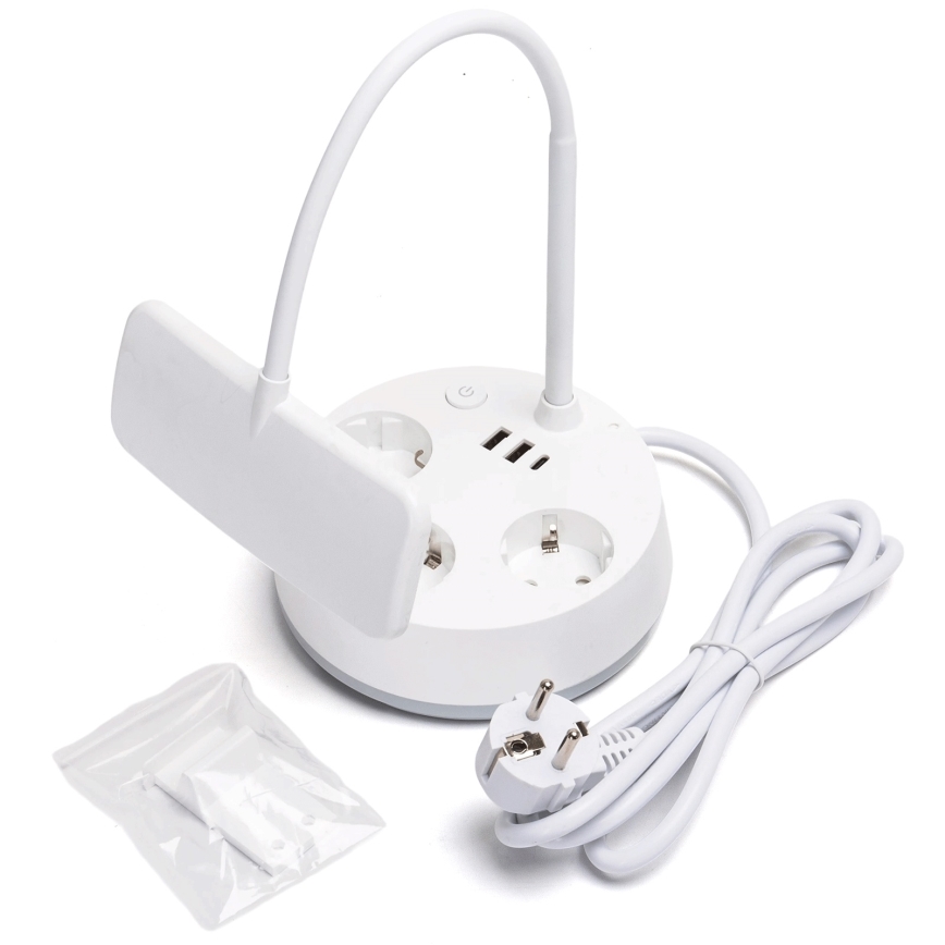 Aigostar - LED Dæmpbar skrivebordslampe med stikkontakter og USB LED/4,6W/230V 3000/4000/6500K hvid