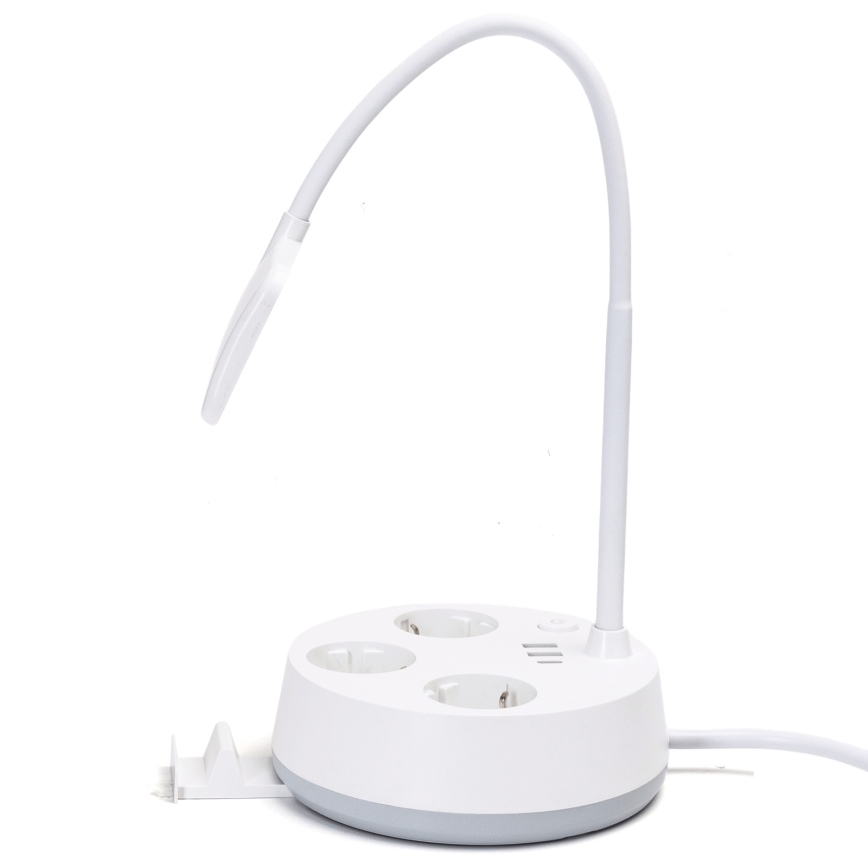 Aigostar - LED Dæmpbar skrivebordslampe med stikkontakter og USB LED/4,6W/230V 3000/4000/6500K hvid