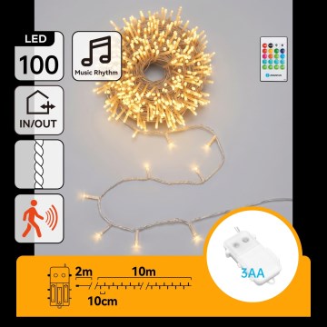 Aigostar - LED dæmpbar udendørs julelyskæde med bevægelsessensor 100xLED/3xAA 12m varm hvid + fjernbetjening