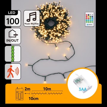 Aigostar - LED Dæmpbar udendørs julelyskæde med bevægelsessensor 100xLED/3xAA 12m varm hvid + fjernbetjening