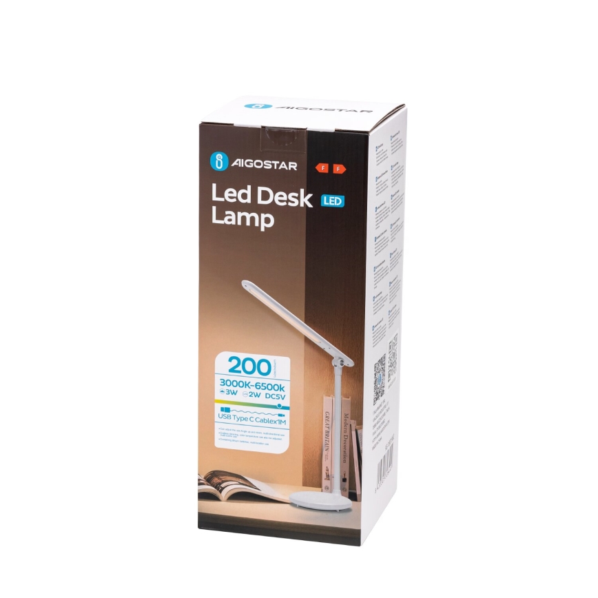 Aigostar - LED Genopladelig bordlampe m. touch-funktion dæmpbar LED/3W/5V 1200mAh 3000/4000/6500K