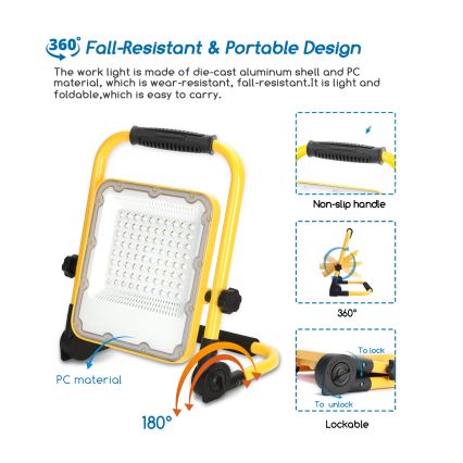 Aigostar - LED Dæmpbar Genopladelig Projektør LED/50W/5V 6500K IP65