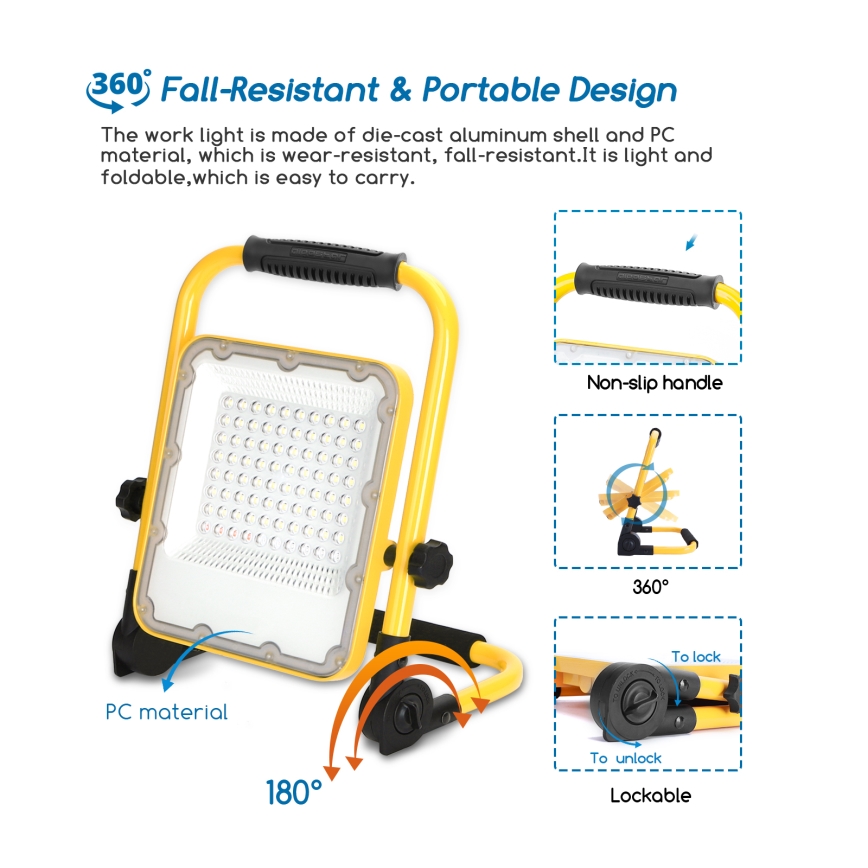 Aigostar - LED Dæmpbar Genopladelig Projektør LED/50W/5V 6500K IP65