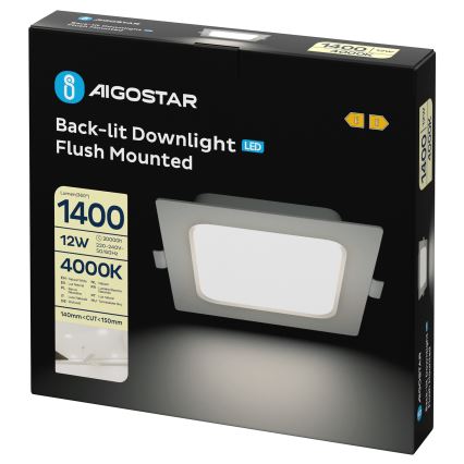 Aigostar - LED indbygningsarmatur 12W/230V 4000K 17,5x17,5 cm hvid