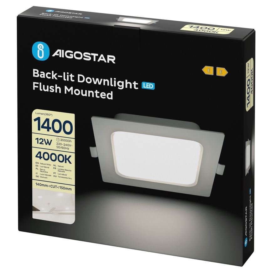 Aigostar - LED indbygningsarmatur 12W/230V 4000K 17,5x17,5 cm hvid