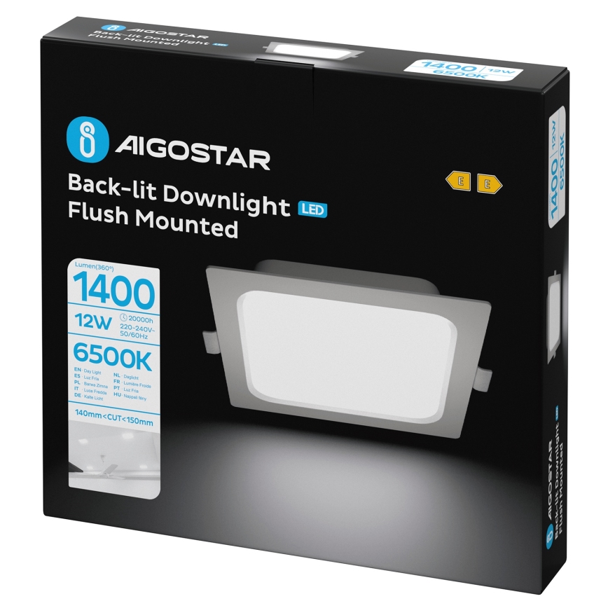 Aigostar - LED indbygningsarmatur LED/12W/230V 6500K 17,5x17,5 cm hvid