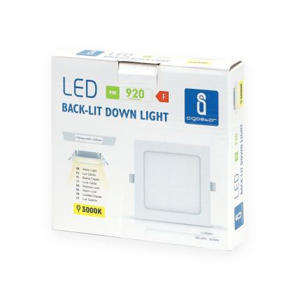 Aigostar - LED-indbygningsarmatur LED/9W/230V 3000K 14,5x14,5 cm hvid