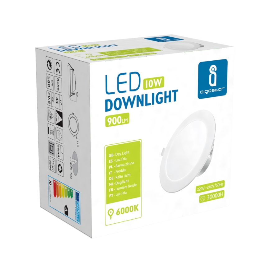 Aigostar - LED indbygningslampe til badeværelse LED/10W/230V 6000K IP44 diameter 11,5 cm hvid