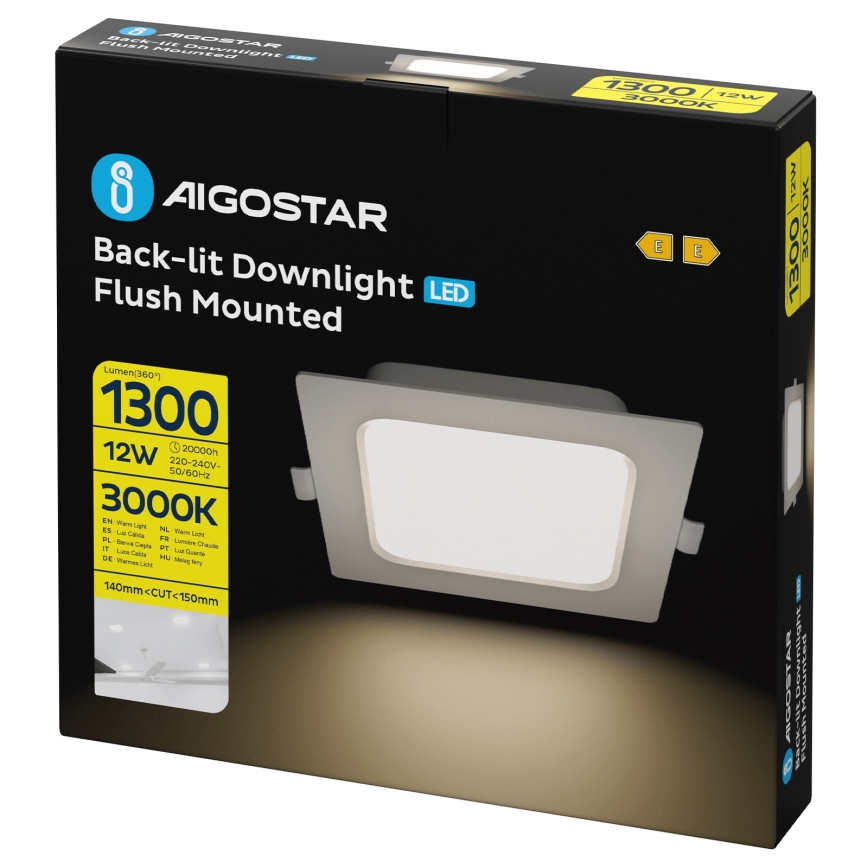 Aigostar - LED Indbygningslampe LED/12W/230V 3000K 17,5x17,5 cm hvid