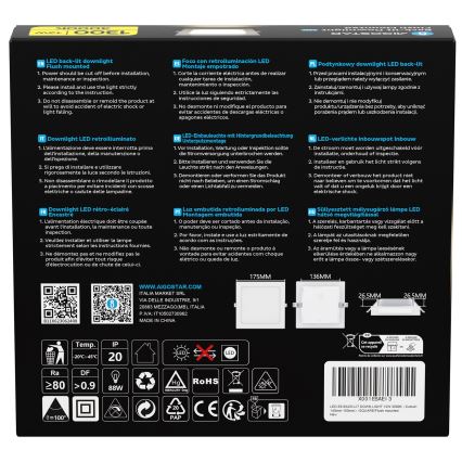 Aigostar - LED Indbygningslampe LED/12W/230V 3000K 17,5x17,5 cm hvid
