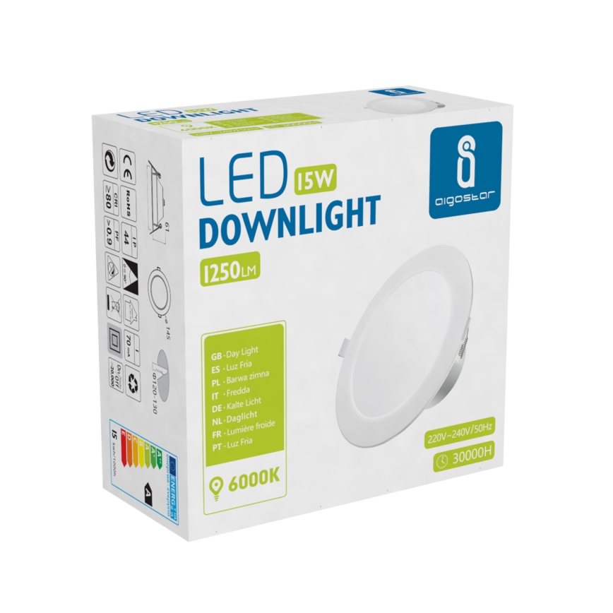 Aigostar - LED indbygningslampe til badeværelse LED/15W/230V 6000K IP44 diameter 14,5 cm hvid