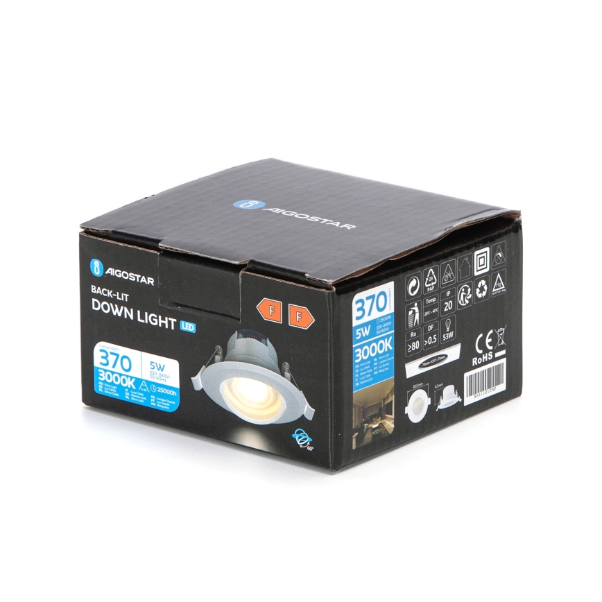 Aigostar - LED Indbygningslampe LED/5W/230V 3000K Ø 8,5 cm hvid