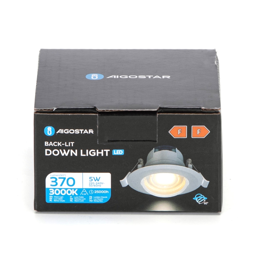 Aigostar - LED Indbygningslampe LED/5W/230V 3000K Ø 8,5 cm hvid