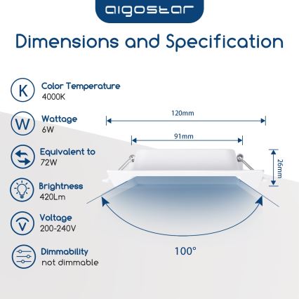 Aigostar - LED Indbygningslampe LED/6W/230V 4000K 12x12 cm hvid