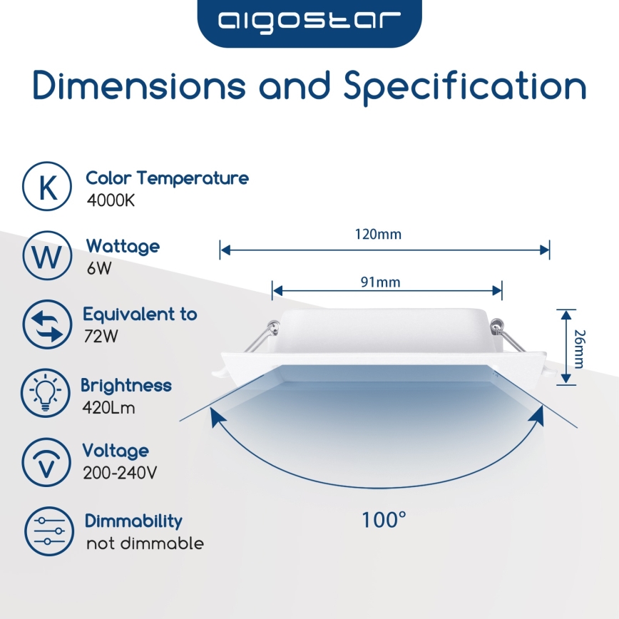 Aigostar - LED Indbygningslampe LED/6W/230V 4000K 12x12 cm hvid