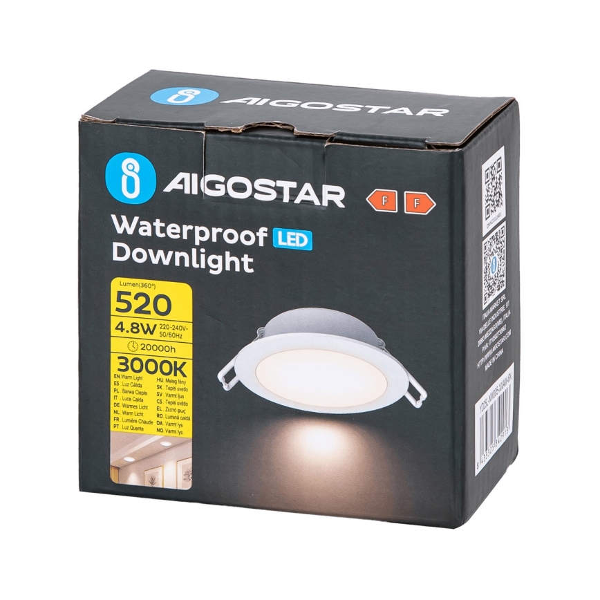 Aigostar - LED indbygningslampe til badeværelse LED/4,8W/230V 3000K hvid IP65