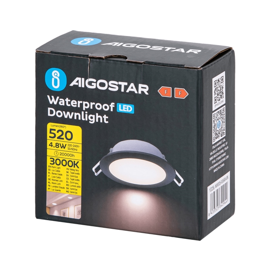 Aigostar - LED indbygningslampe til badeværelse LED/4,8W/230V 3000K sort IP65