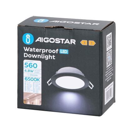 Aigostar - LED indbygningslampe til badeværelse LED/4,8W/230V 6500K sort IP65