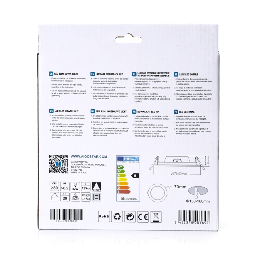 Aigostar - LED indbygningslampe ULTRATHIN LED/16W/230V 6000K hvid