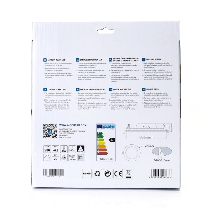 Aigostar - LED indbygningslampe ULTRATHIN LED/18W/230V 4000K hvid