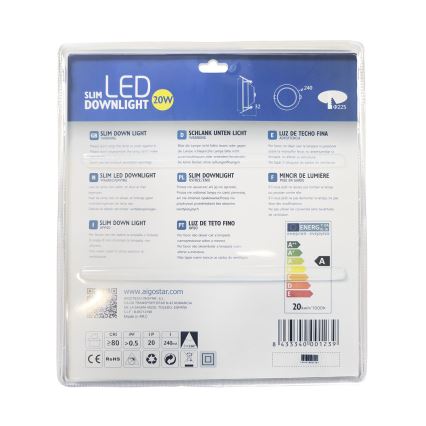 Aigostar - LED indbygningslampe ULTRATHIN LED/20W/230V 3000K mat krom