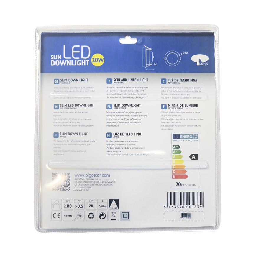 Aigostar - LED indbygningslampe ULTRATHIN LED/20W/230V 3000K mat krom