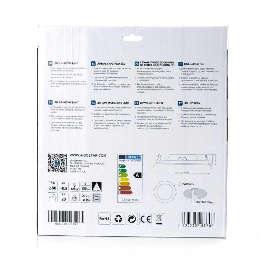 Aigostar - LED indbygningslampe ULTRATHIN LED/24W/230V 4000K hvid