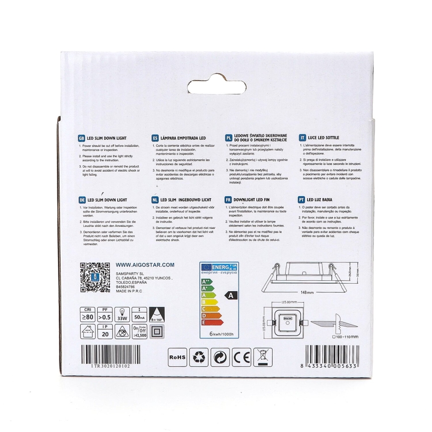 Aigostar - LED indbygningslampe ULTRATHIN LED/6W/230V 6000K hvid