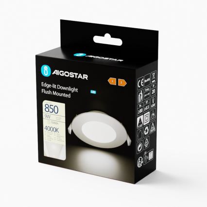 Aigostar - LED indbygningslampe ULTRATHIN LED/9W/230V 4000K hvid