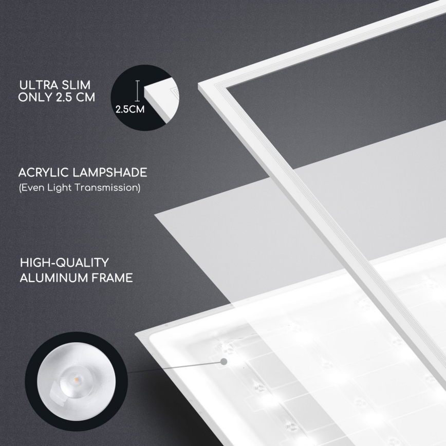Aigostar - LED indbygningspanel LED/40W/230V 3000K/4000K/6500K 60x60cm hvid