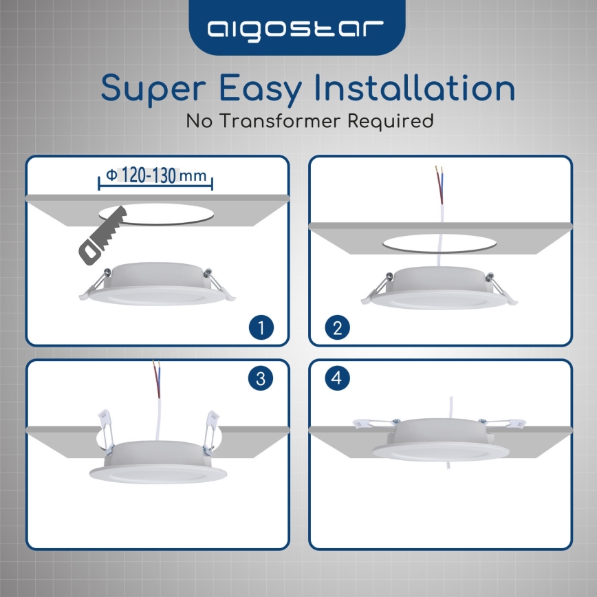Aigostar - LED indbygningsspot til badeværelse LED/15W/230V 4000K IP44 pr. 14,5 cm hvid