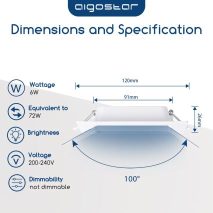 Aigostar - LED indbygningsspot LED/6W/230V 6500K 12x12 cm hvid