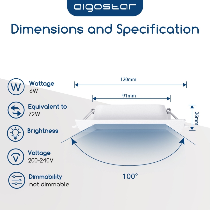 Aigostar - LED indbygningsspot LED/6W/230V 6500K 12x12 cm hvid