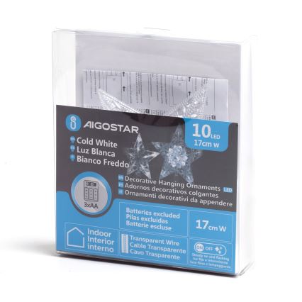 Aigostar - LED juledekoration 10xLED/3xAA kølig hvid stjerne