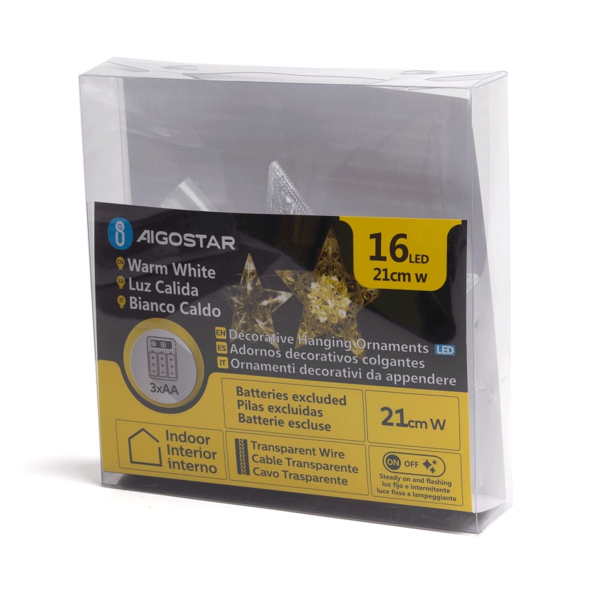 Aigostar - LED juledekoration 16xLED/3xAA varm hvid stjerne