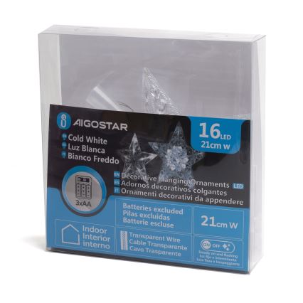 Aigostar - LED-juledekoration stjerne, 16xLED/3xAA, kølig hvid