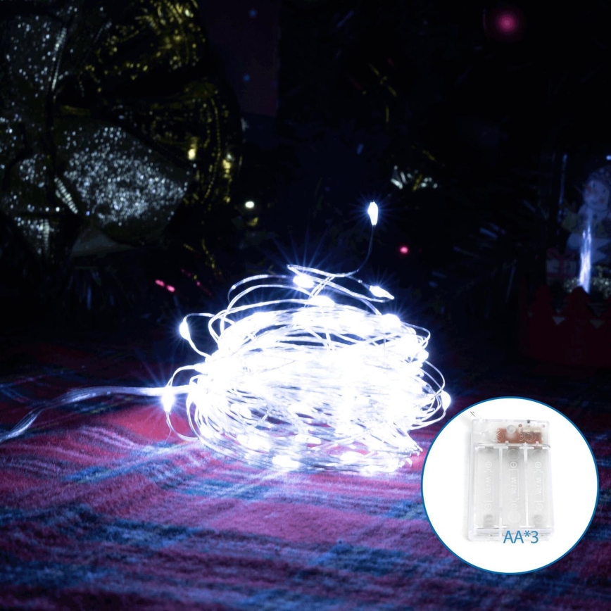 Aigostar - LED julekæde 100xLED/3xAA 10,3 m kold hvid