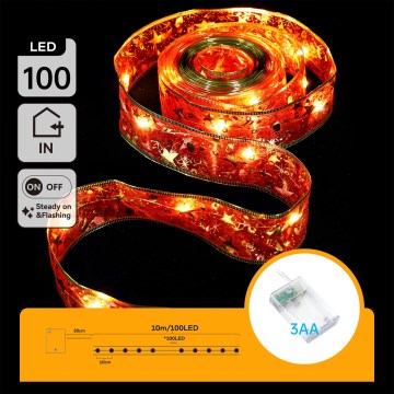 Aigostar - LED julekæde 100xLED/3xAA 10 m varm hvid rød