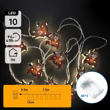 Aigostar - LED julekæde 10xLED/3xAA 1,5m varm hvid slæder