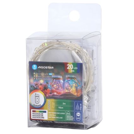 Aigostar - LED julekæde 20xLED/2xCR2032 2m flerfarvet