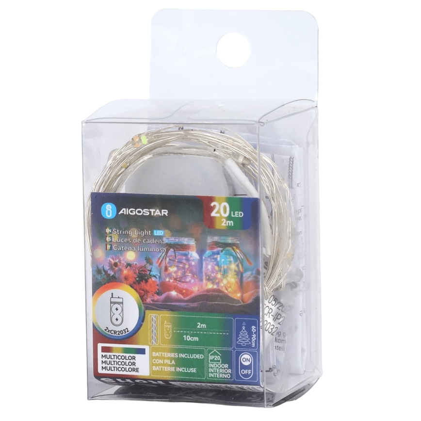 Aigostar - LED julekæde 20xLED/2xCR2032 2m flerfarvet