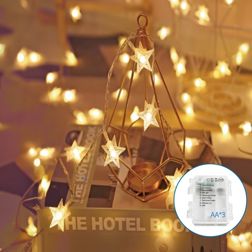 Aigostar - LED julekæde 20xLED/3xAA 3,3 m stjerner