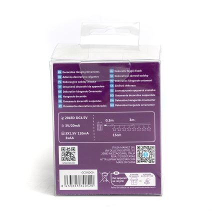 Aigostar - LED julekæde 20xLED/3xAA 3,3 m stjerner